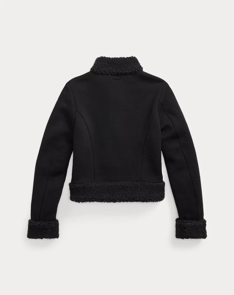 Faux-Shearling-Trim Knit Wool Jacket