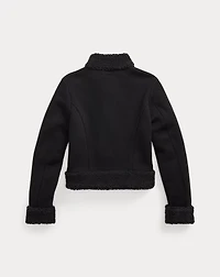 Faux-Shearling-Trim Knit Wool Jacket