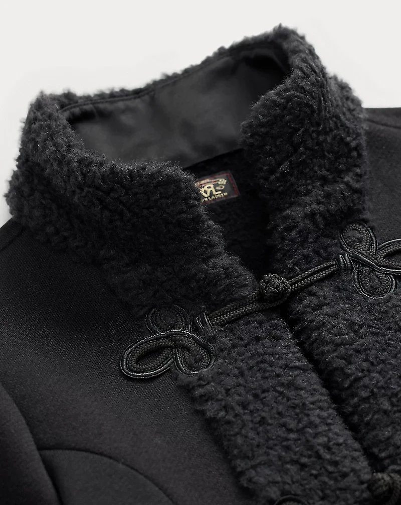 Faux-Shearling-Trim Knit Wool Jacket