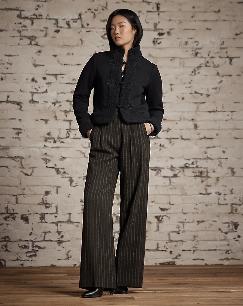 Faux-Shearling-Trim Knit Wool Jacket