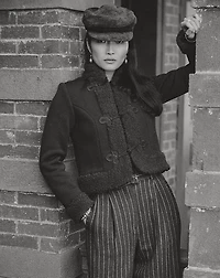 Faux-Shearling-Trim Knit Wool Jacket