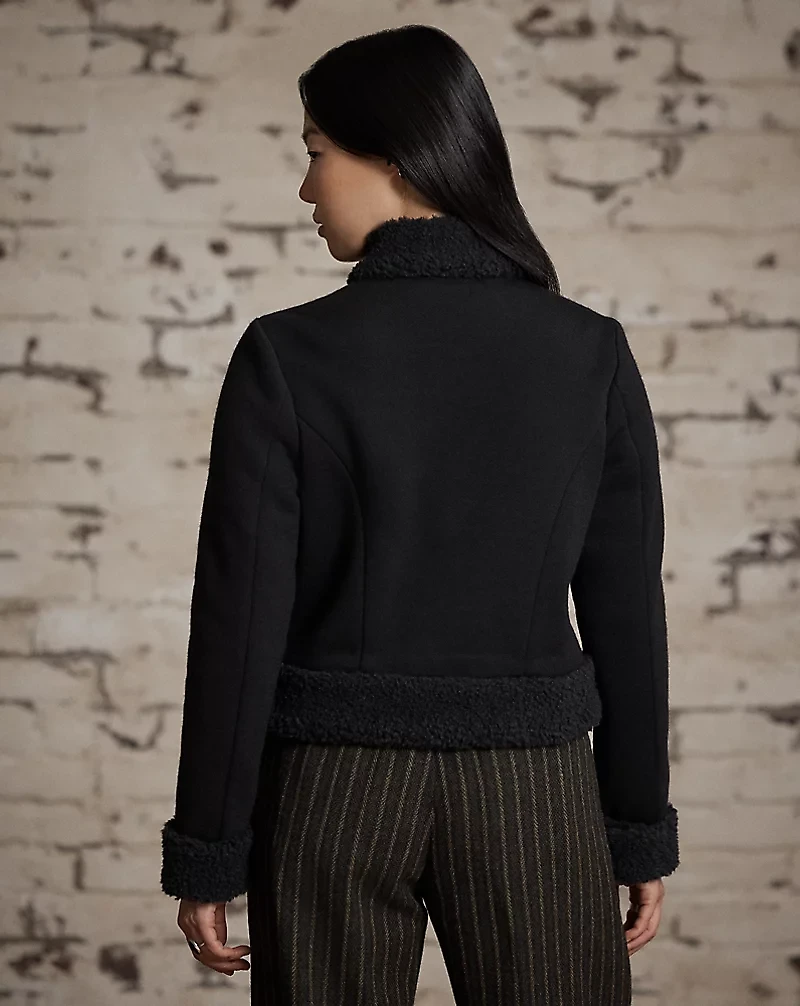 Faux-Shearling-Trim Knit Wool Jacket