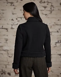 Faux-Shearling-Trim Knit Wool Jacket