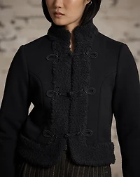Faux-Shearling-Trim Knit Wool Jacket