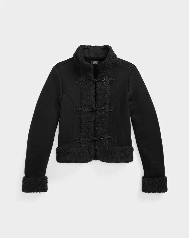 Faux-Shearling-Trim Knit Wool Jacket