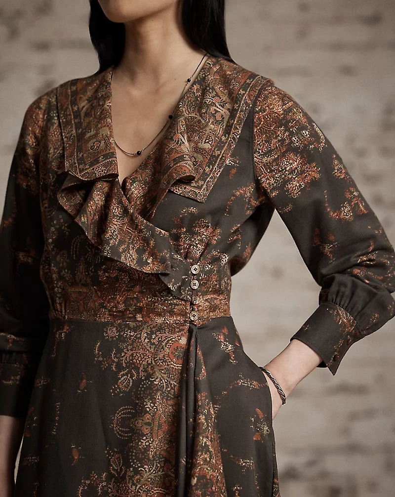 Paisley-Print Wrap Dress
