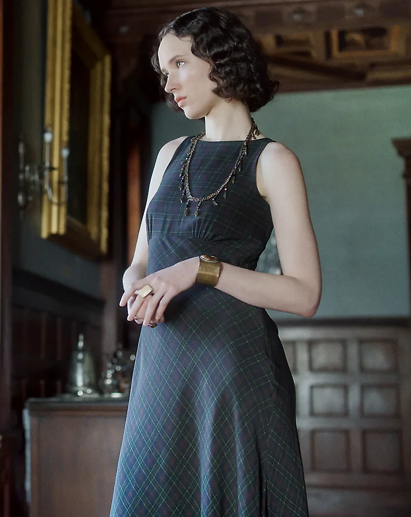 Checked Silk Georgette Dress