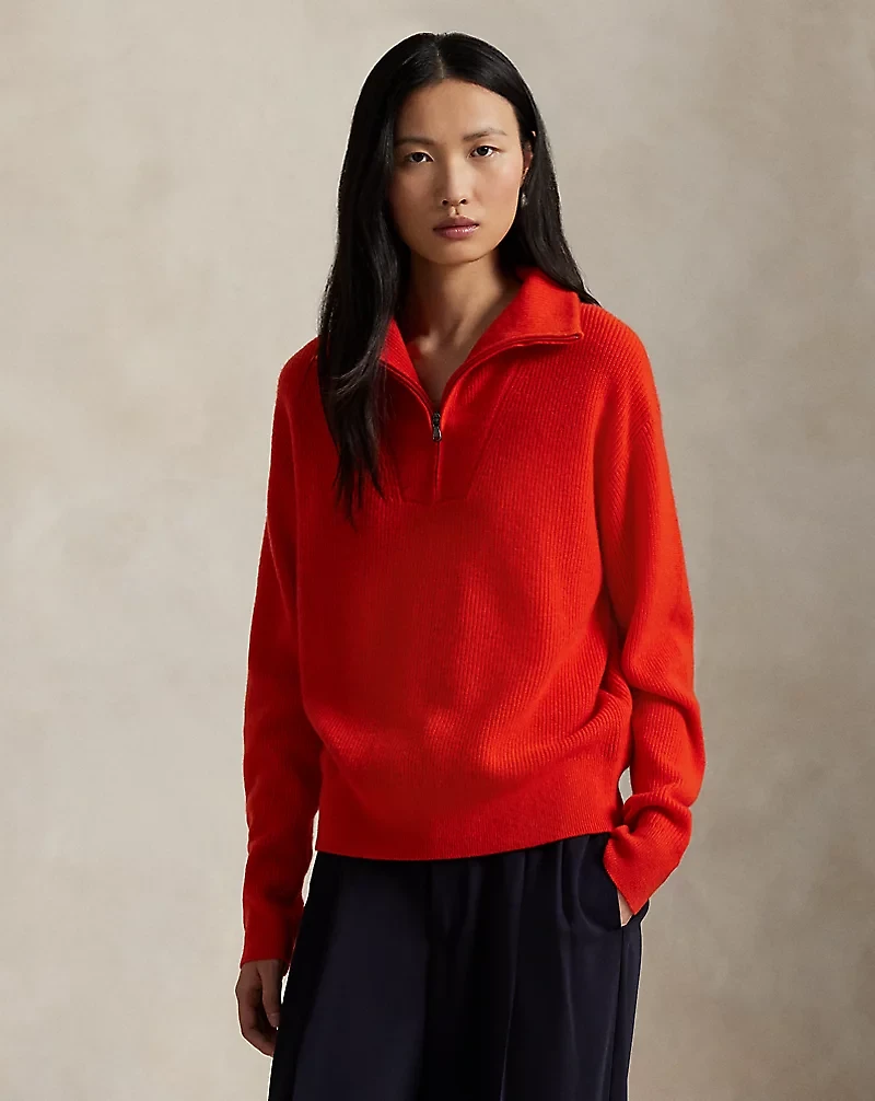 Rib-Knit Cashmere Half-Zip Sweater