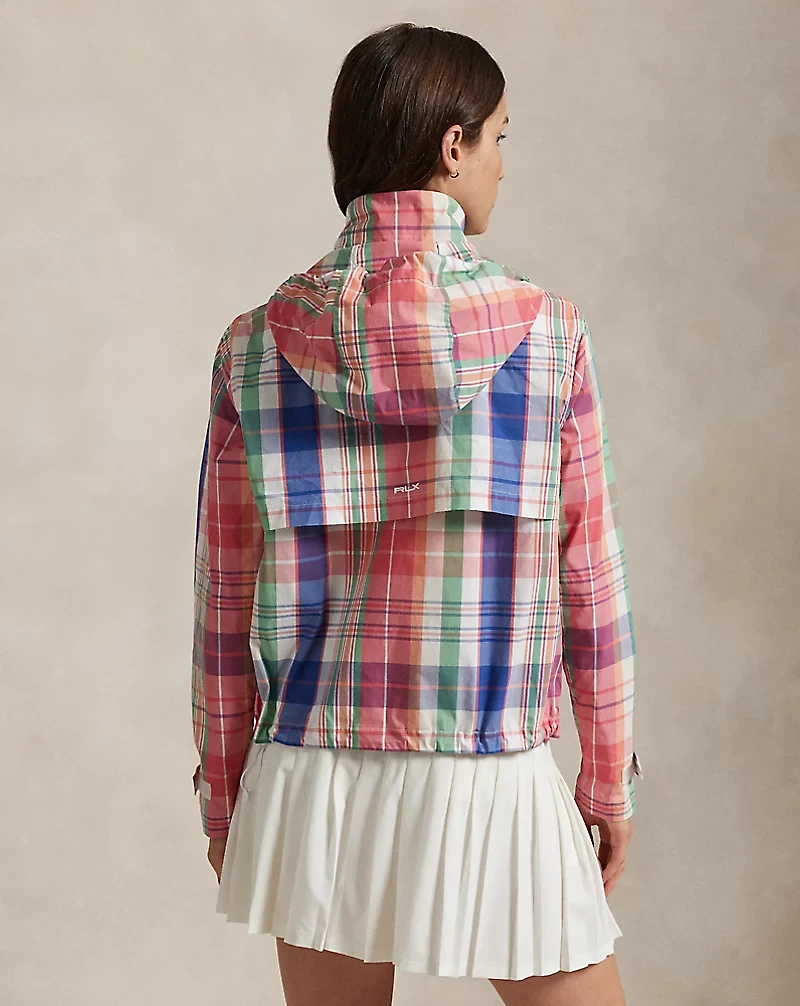Plaid Packable Hooded Rain Jacket