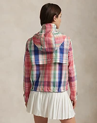Plaid Packable Hooded Rain Jacket