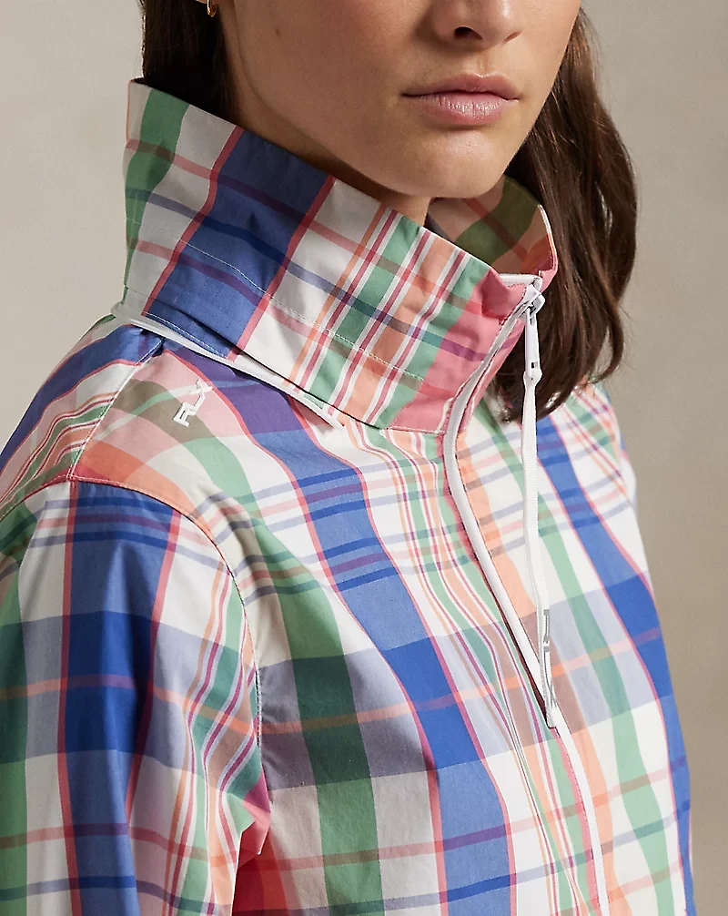 Plaid Packable Hooded Rain Jacket