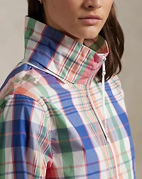 Plaid Packable Hooded Rain Jacket