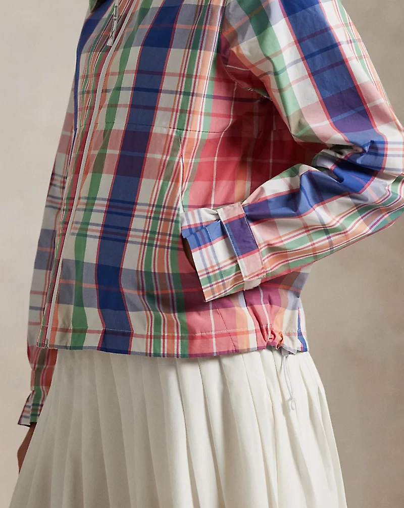 Plaid Packable Hooded Rain Jacket