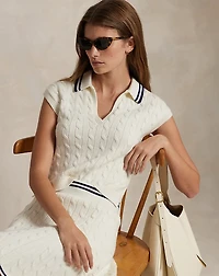 Cable-Knit Sleeveless Polo Shirt