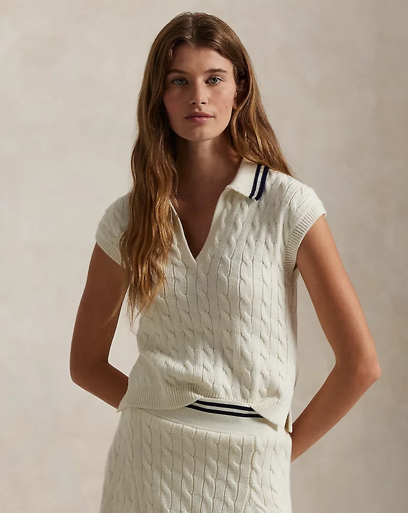 Cable-Knit Sleeveless Polo Shirt