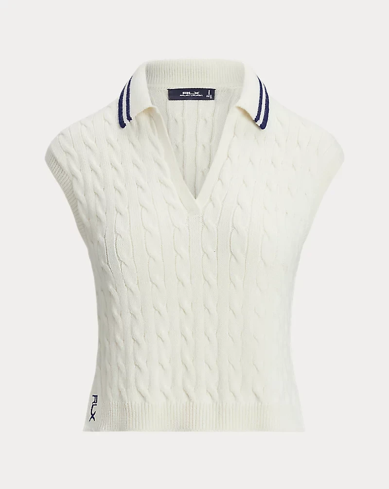 Cable-Knit Sleeveless Polo Shirt