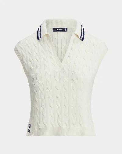 Cable-Knit Sleeveless Polo Shirt