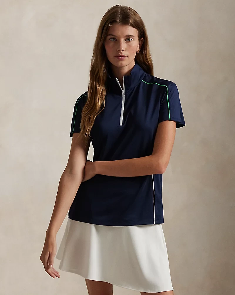 Stretch Jersey Short-Sleeve Quarter-Zip