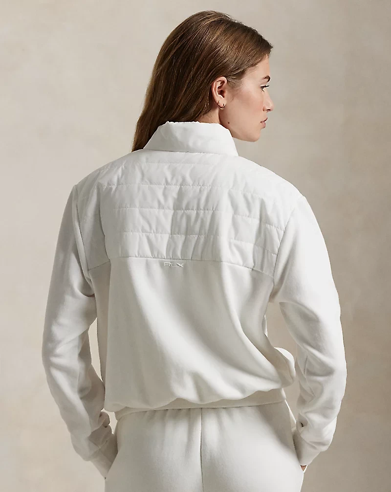 Quilted-Panel Fleece Mockneck