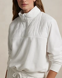 Quilted-Panel Fleece Mockneck