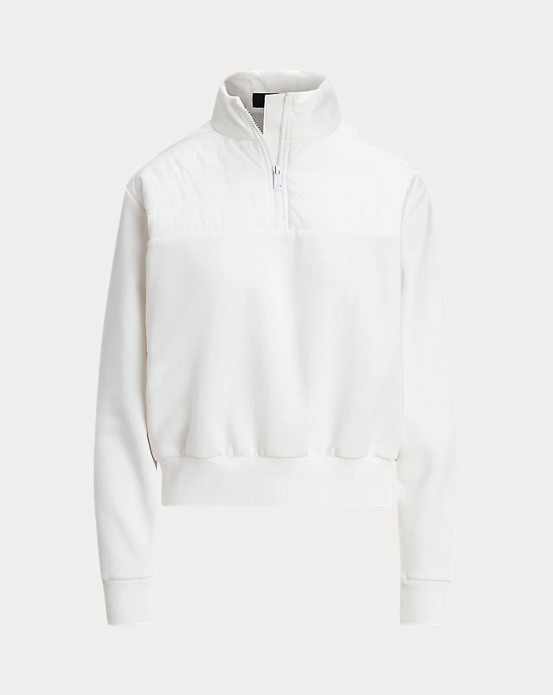 Quilted-Panel Fleece Mockneck
