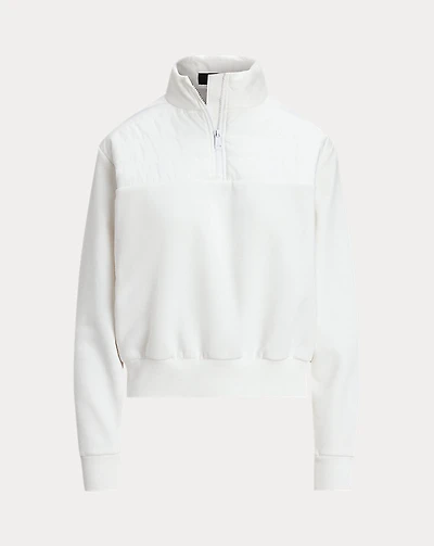 Quilted-Panel Fleece Mockneck