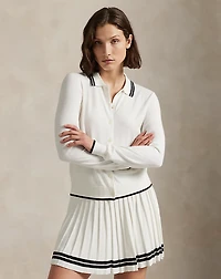 Cotton-Blend Polo-Collar Cardigan