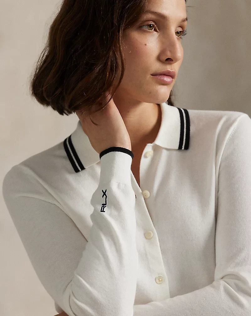 Cotton-Blend Polo-Collar Cardigan