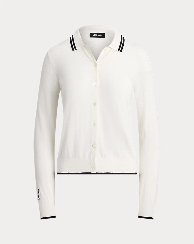 Cotton-Blend Polo-Collar Cardigan