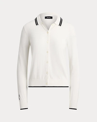 Cotton-Blend Polo-Collar Cardigan