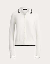 Cotton-Blend Polo-Collar Cardigan