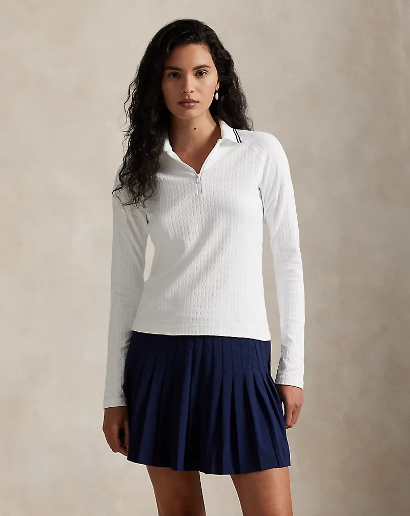 Cable Quarter-Zip Long-Sleeve Polo Shirt