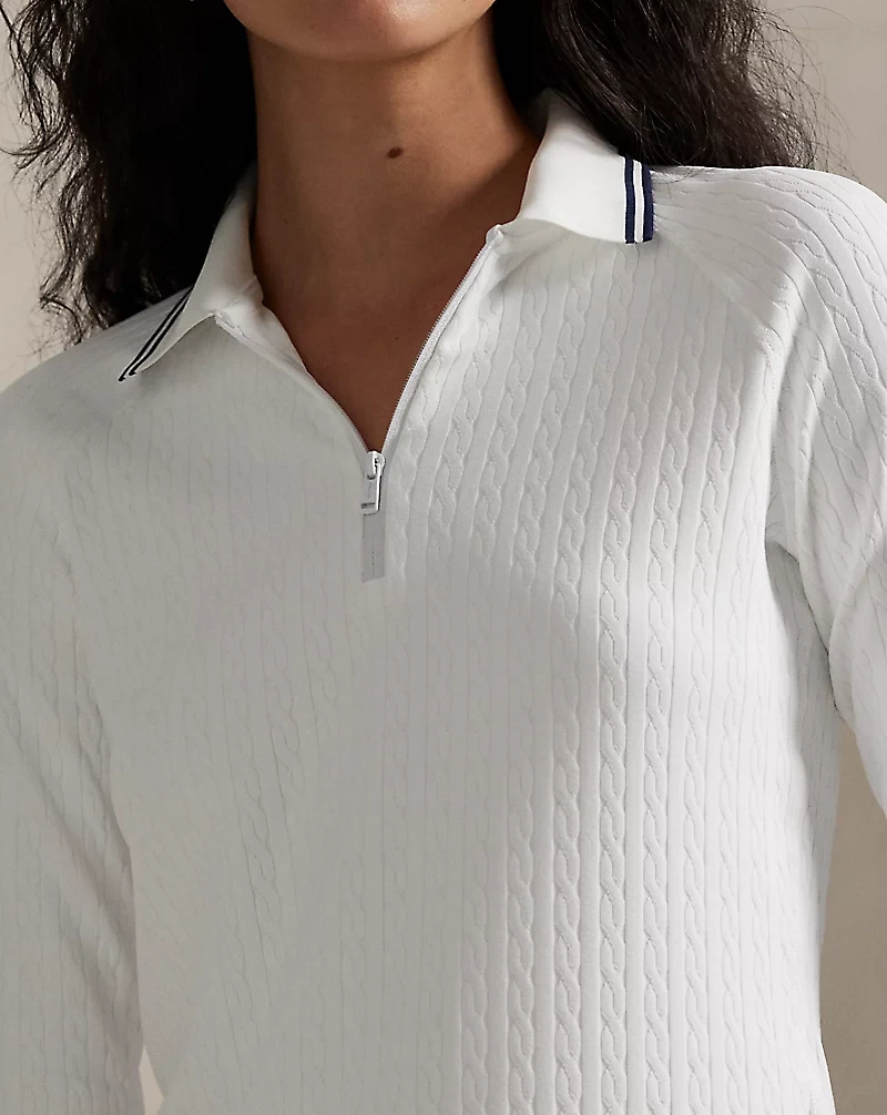 Cable Quarter-Zip Long-Sleeve Polo Shirt