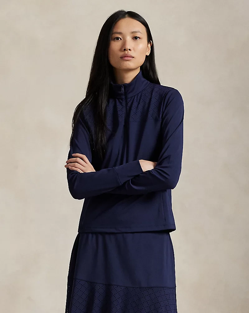 Eyelet-Panel Interlock Quarter-Zip