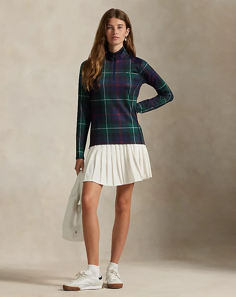 Plaid Stretch-Jersey Quarter-Zip