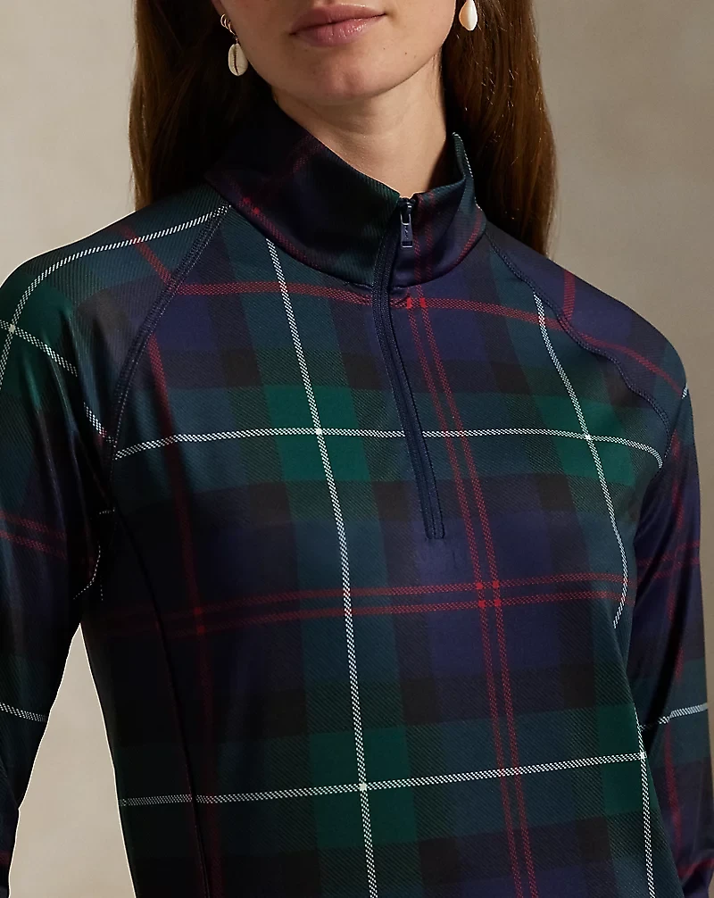 Plaid Stretch-Jersey Quarter-Zip
