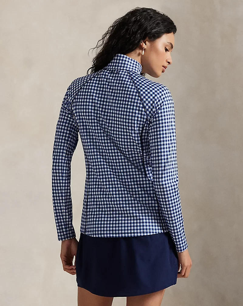 Gingham Stretch-Jersey Quarter-Zip
