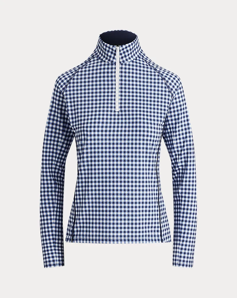Gingham Stretch-Jersey Quarter-Zip