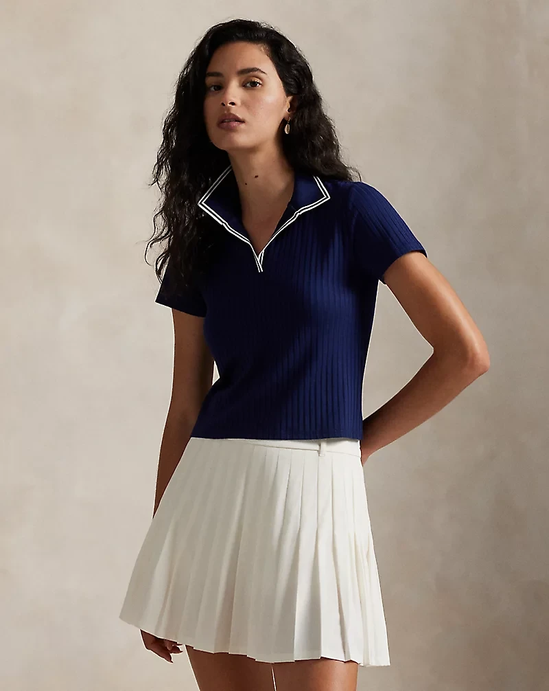 Slim Fit Rib-Knit Cricket Polo Shirt