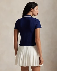 Slim Fit Rib-Knit Cricket Polo Shirt