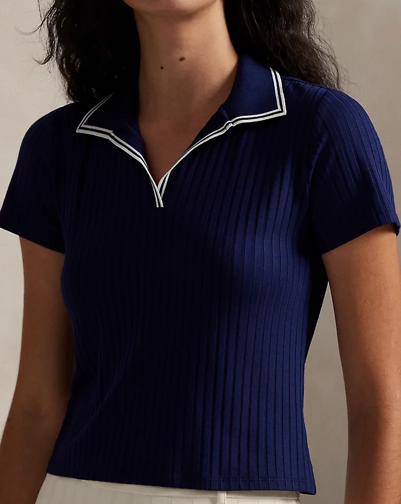 Slim Fit Rib-Knit Cricket Polo Shirt
