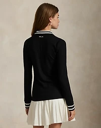 Slim Fit Ribbed Long-Sleeve Polo Shirt