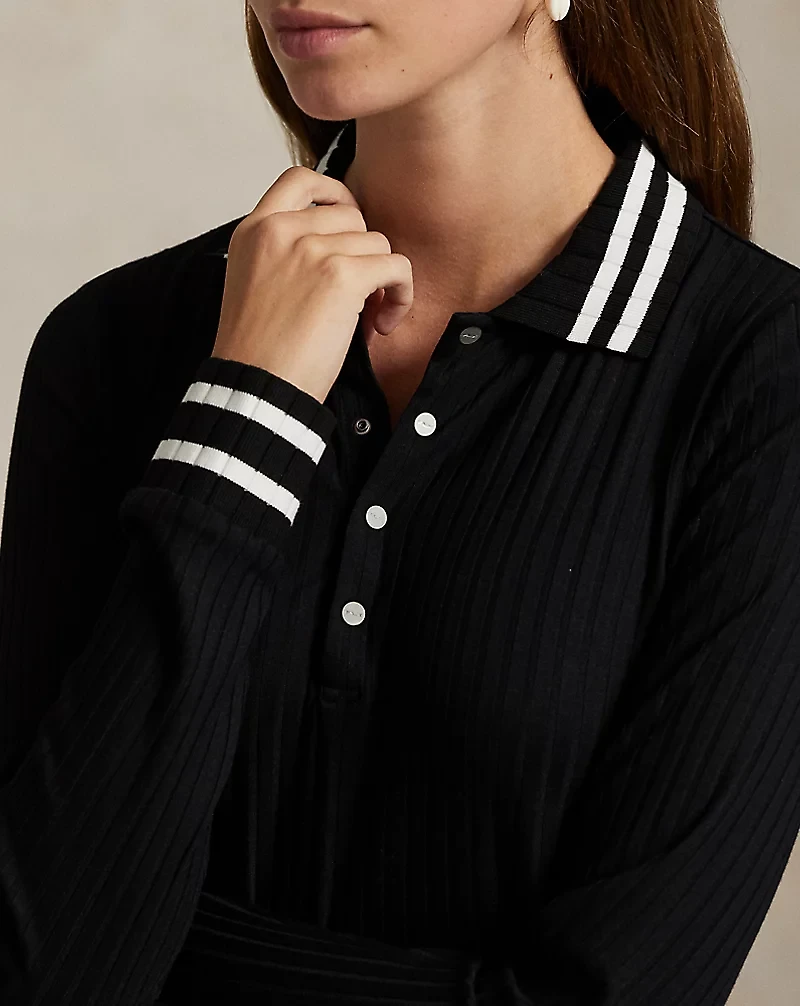 Slim Fit Ribbed Long-Sleeve Polo Shirt
