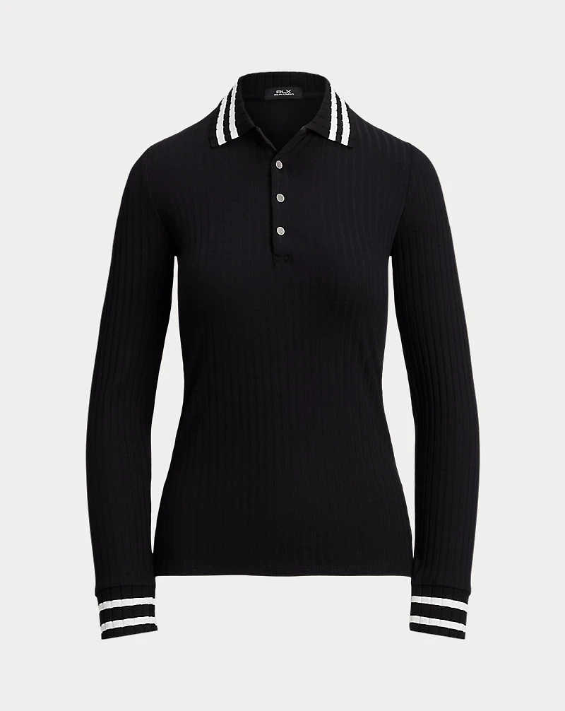 Slim Fit Ribbed Long-Sleeve Polo Shirt