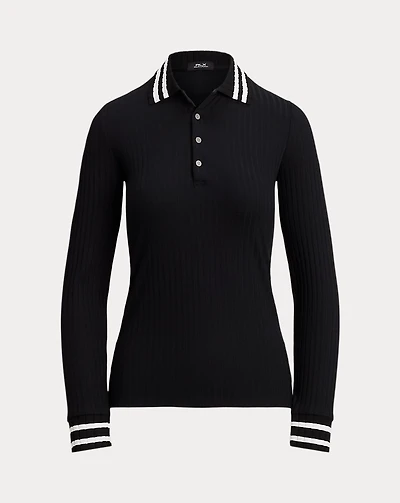 Slim Fit Ribbed Long-Sleeve Polo Shirt
