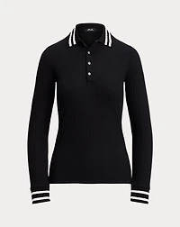 Slim Fit Ribbed Long-Sleeve Polo Shirt