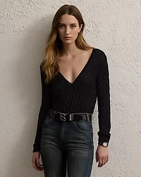 Cable-Knit Silk V-Neck Sweater