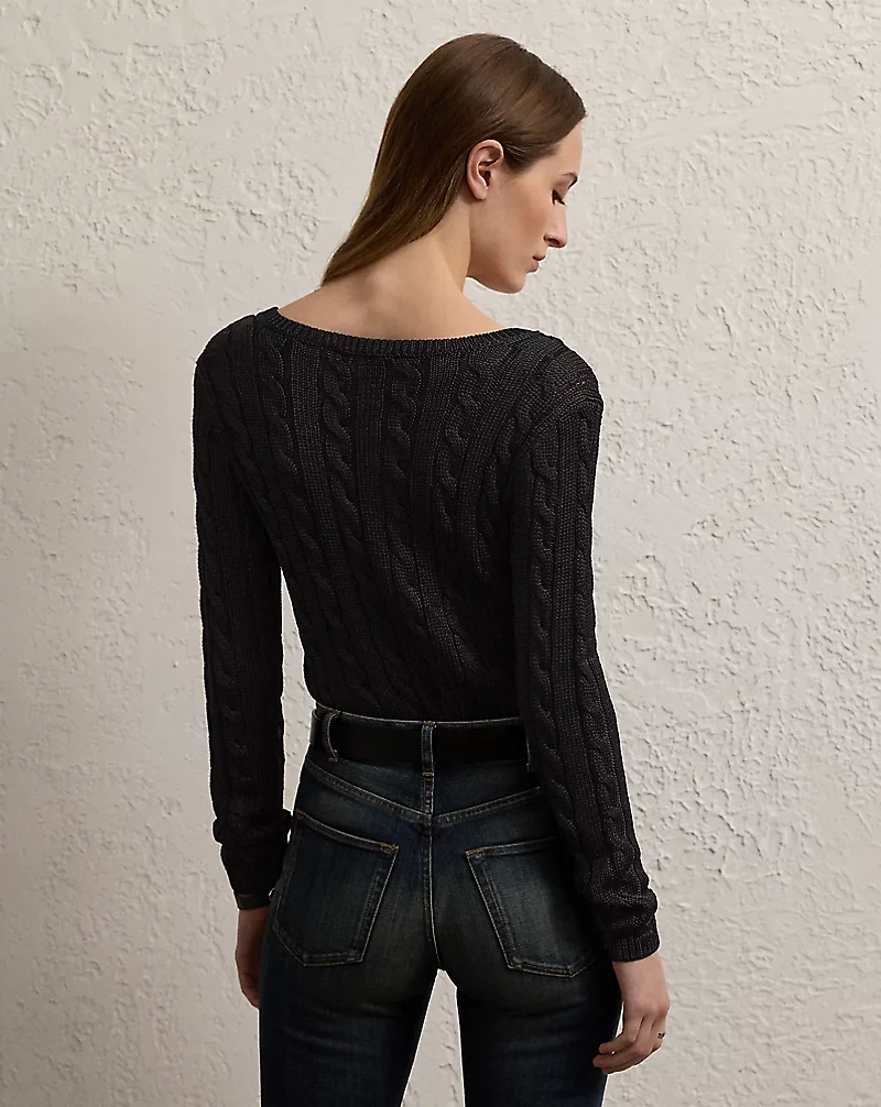 Cable-Knit Silk V-Neck Sweater