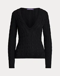 Cable-Knit Silk V-Neck Sweater