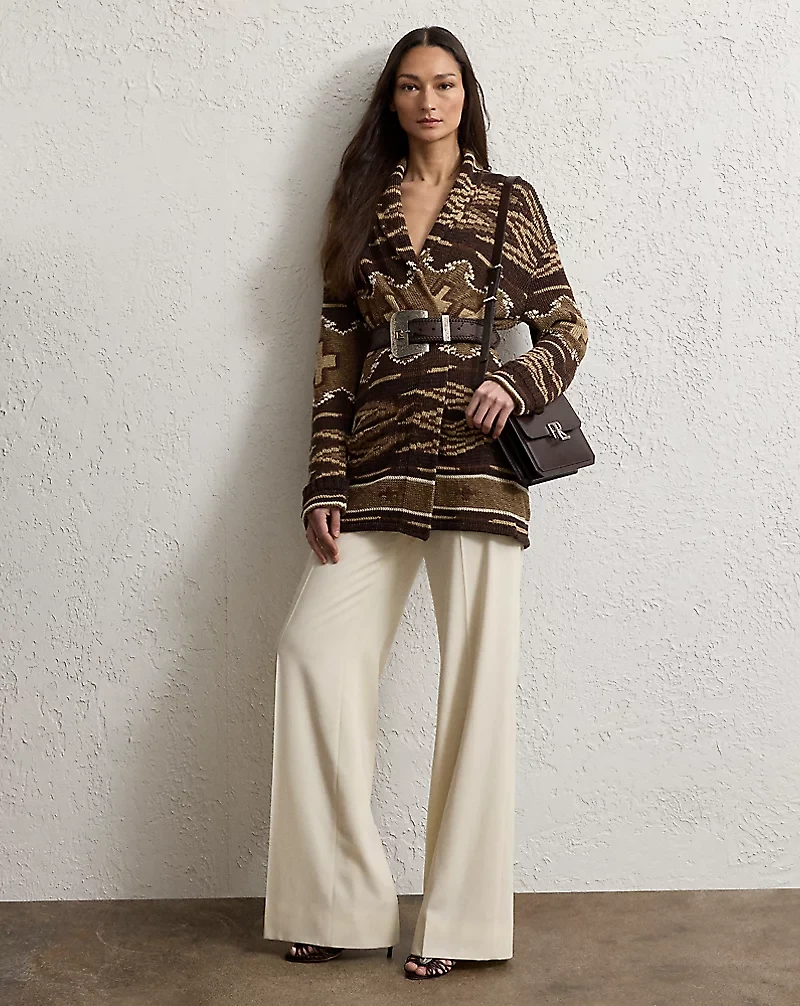 Silk-Linen Shawl-Collar Cardigan